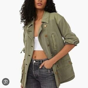 Free People Saturday Utility Jacket SZ Large Sweet Sage Military Olive NWOT